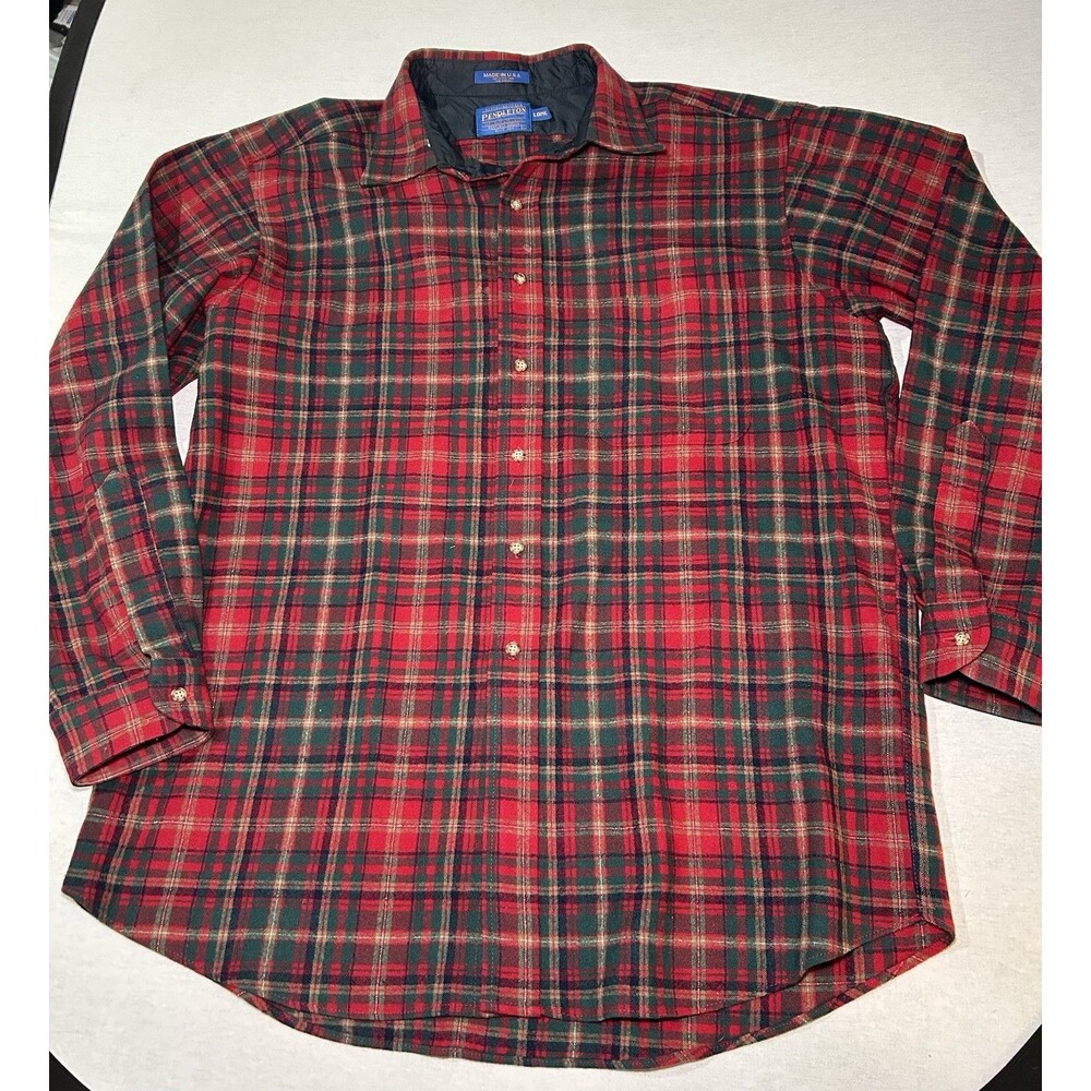 VTG Sir Pendleton 100% Wool Shirt Red & Green MacDougall Plaid, Size XL Long